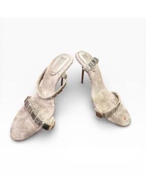 Vintage Playboy Bunny Tile Stiletto Heels Silver Size 6 Y2K Costume